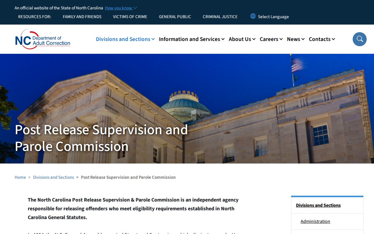 Sampson County parole review source stating North Carolina holds no formal hearings