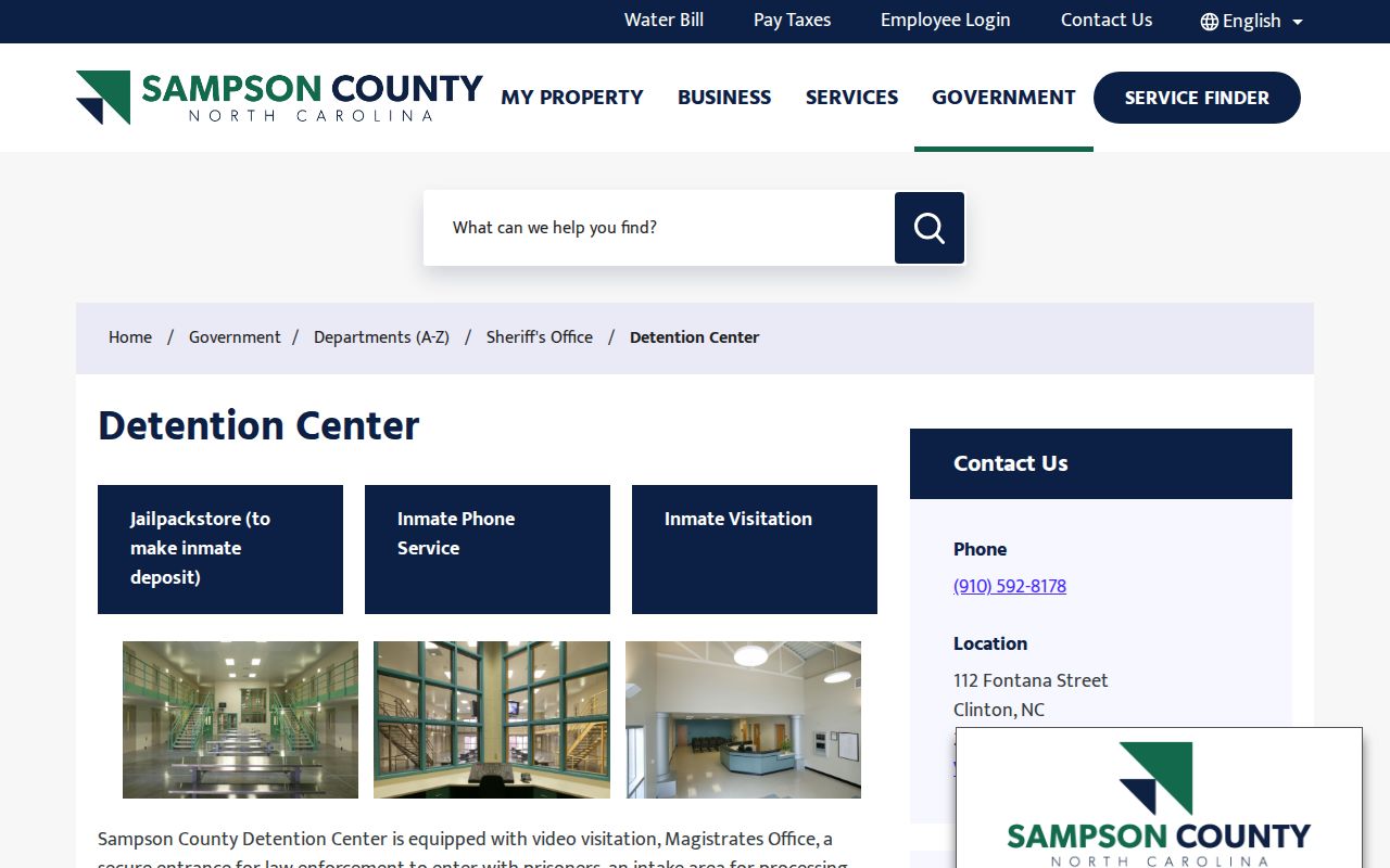 Sampson County Detention Center release records and contact page