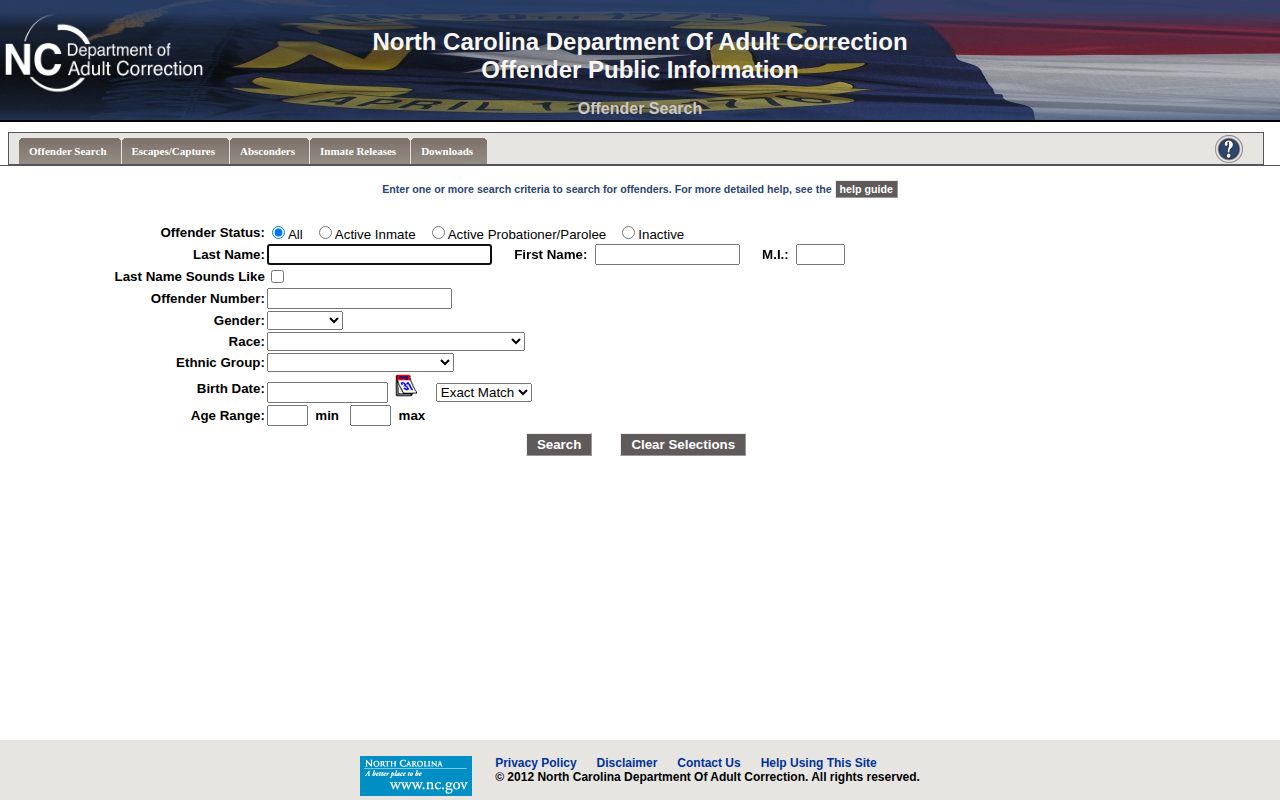 Sampson County projected release date search through the NCDAC offender form