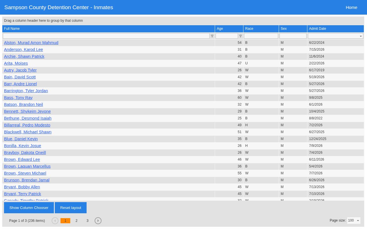 Sampson County released inmate grid leading to booking mugshot records