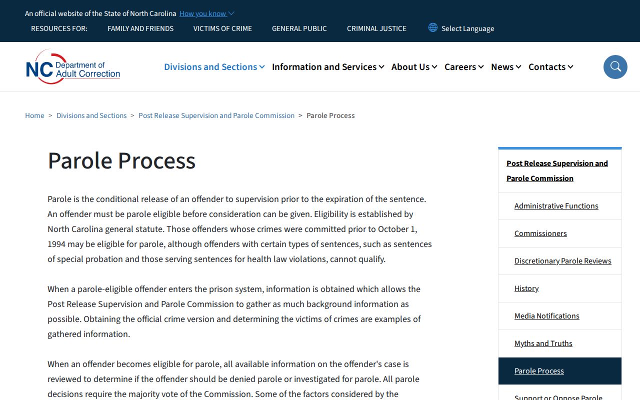 Sampson Correctional Institution release date and structured sentencing source