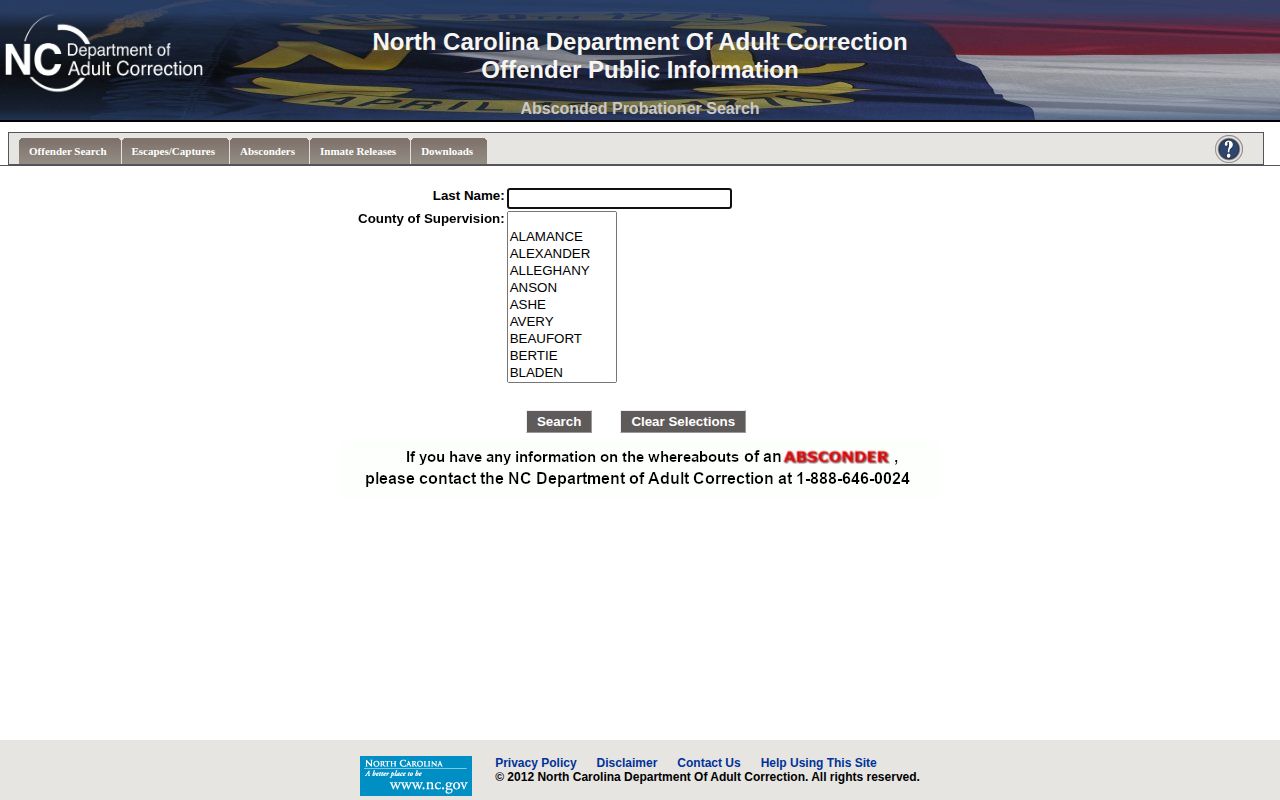 Sampson County probation and parole absconder search form